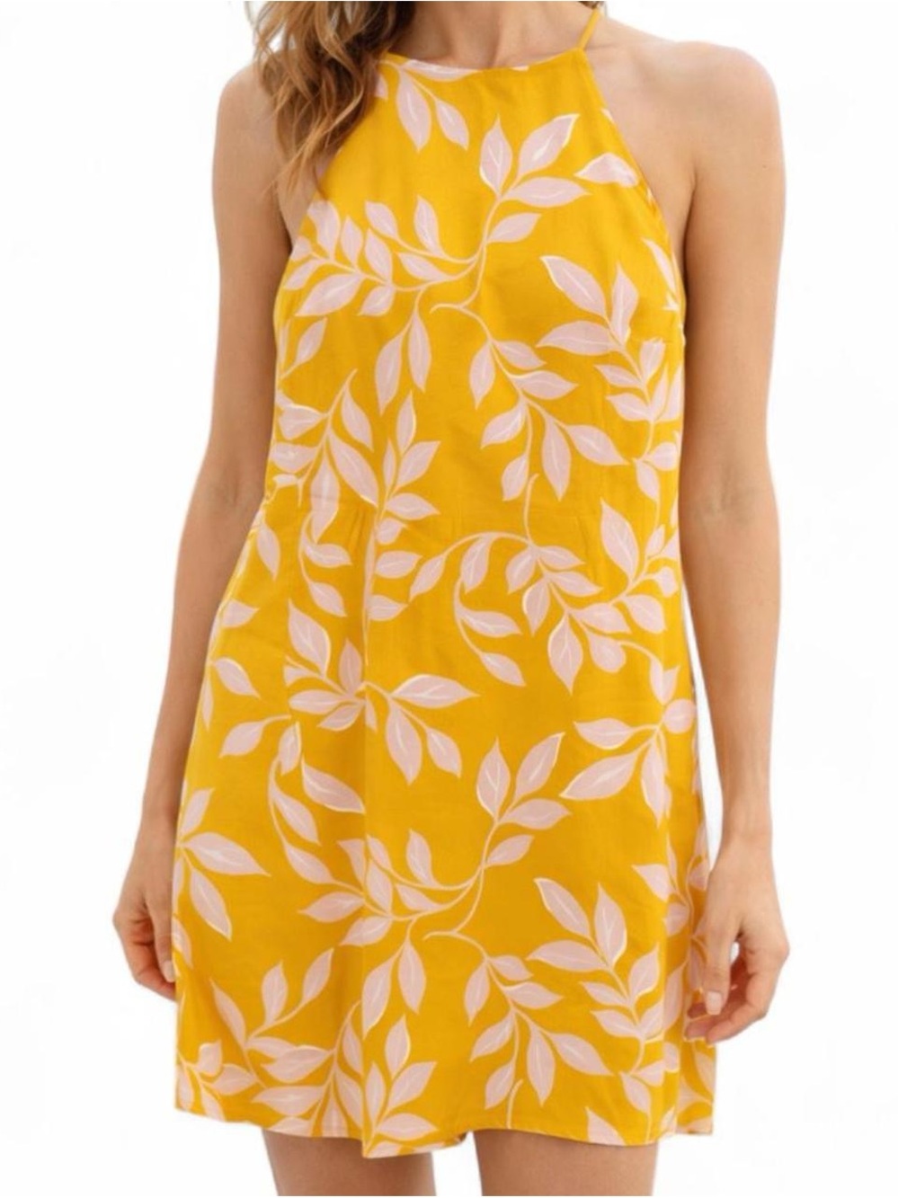 Pink Lily Yellow Leaf-Print Shift Dress